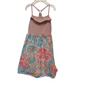 Lilly Pulitzer Dory Dress Kids Pink Blue Racerback Jellyfish Print A-Line Ruffle